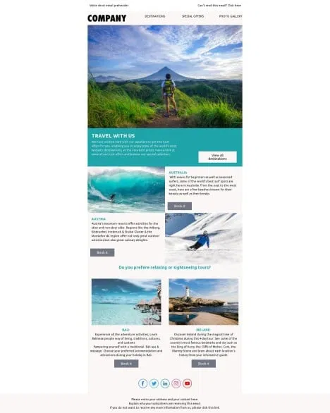 Travel-themed email newsletter template designed in Topol