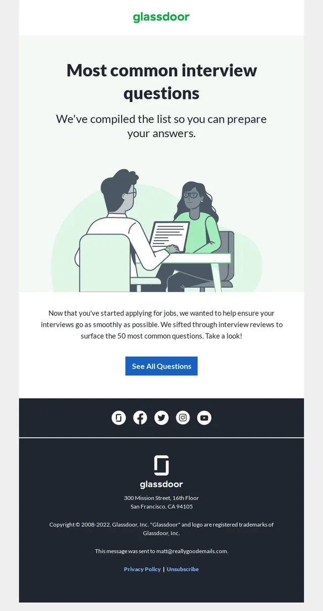 Glassdoor example of Minimalist Email Design Example of Minimalist Email Design by platform Glassdoor