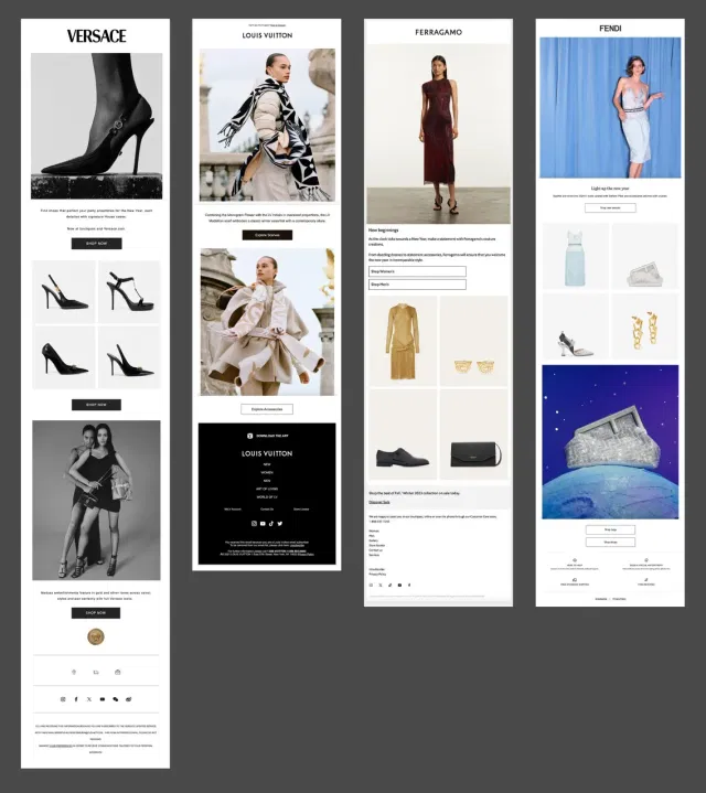 Minimalist design examples Examples of a minimalist email design by brands such as Versace, Louis Vuitton, Fendi or Ferragamo.
