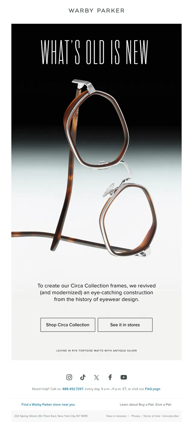 Warby Parker example of Minimalist Email Design Example of Minimalist Email Design by brand Warby Parker