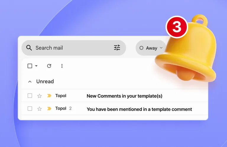 Email notification alerting a teammate to a new comment in Topol