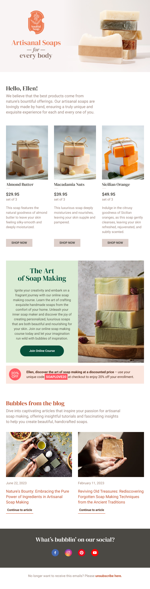 Artisanal soaps product email template